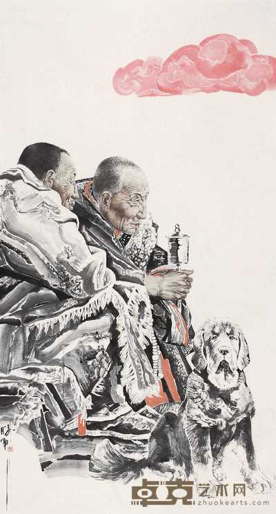 刘胜军 老人与狗 镜心 178×96cm